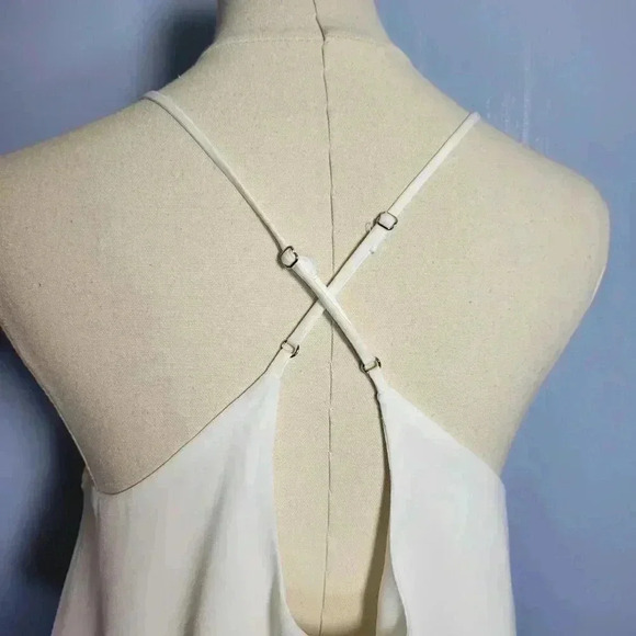 Naked Zebra Small Bright White Strappy Spaghetti Criss Cross Ruffle Layered Tank - Picture 8 of 10